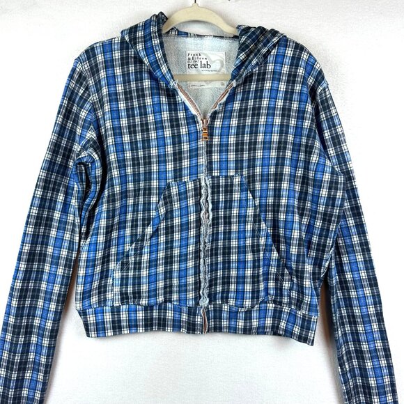 Frank and Eileen Tee Lab Zip Plaid Gingham Hoodie Womens Medium Fleece Preppy - Picture 1 of 13
